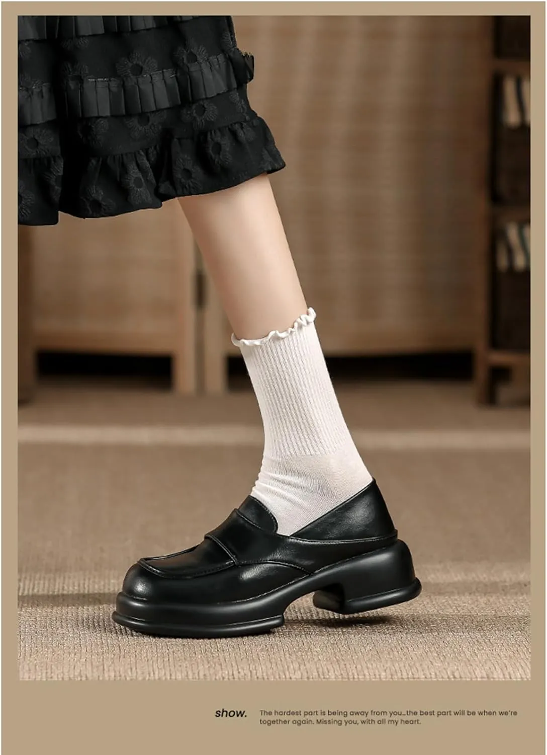 Womens Chunky Platform Heightened Penny Loafers Comfortable Retro Slip-On Round Toe Office Work Moccasin Shoes Fashion Memory Foam Dress Business Casual Shoe
