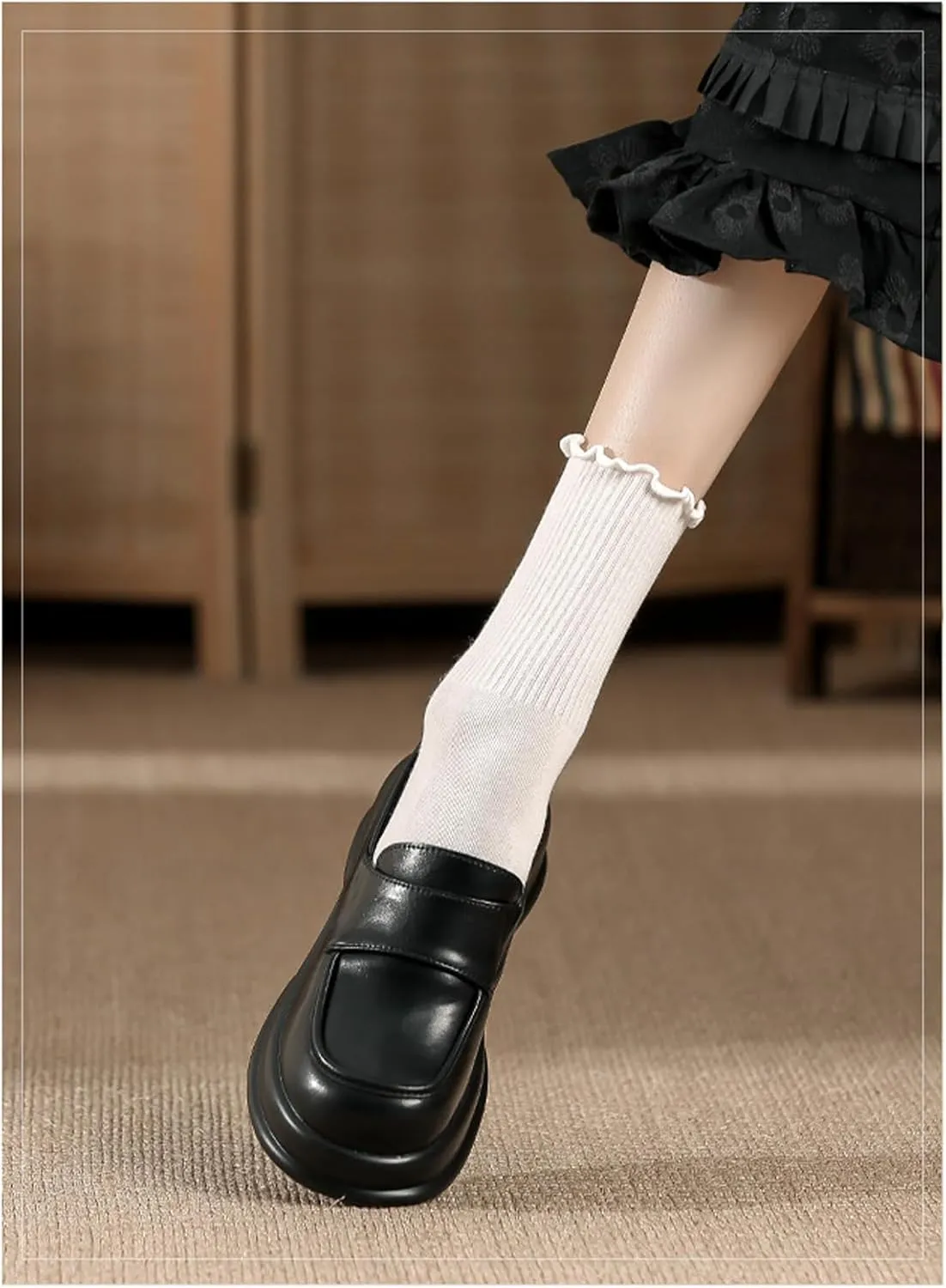 Womens Chunky Platform Heightened Penny Loafers Comfortable Retro Slip-On Round Toe Office Work Moccasin Shoes Fashion Memory Foam Dress Business Casual Shoe