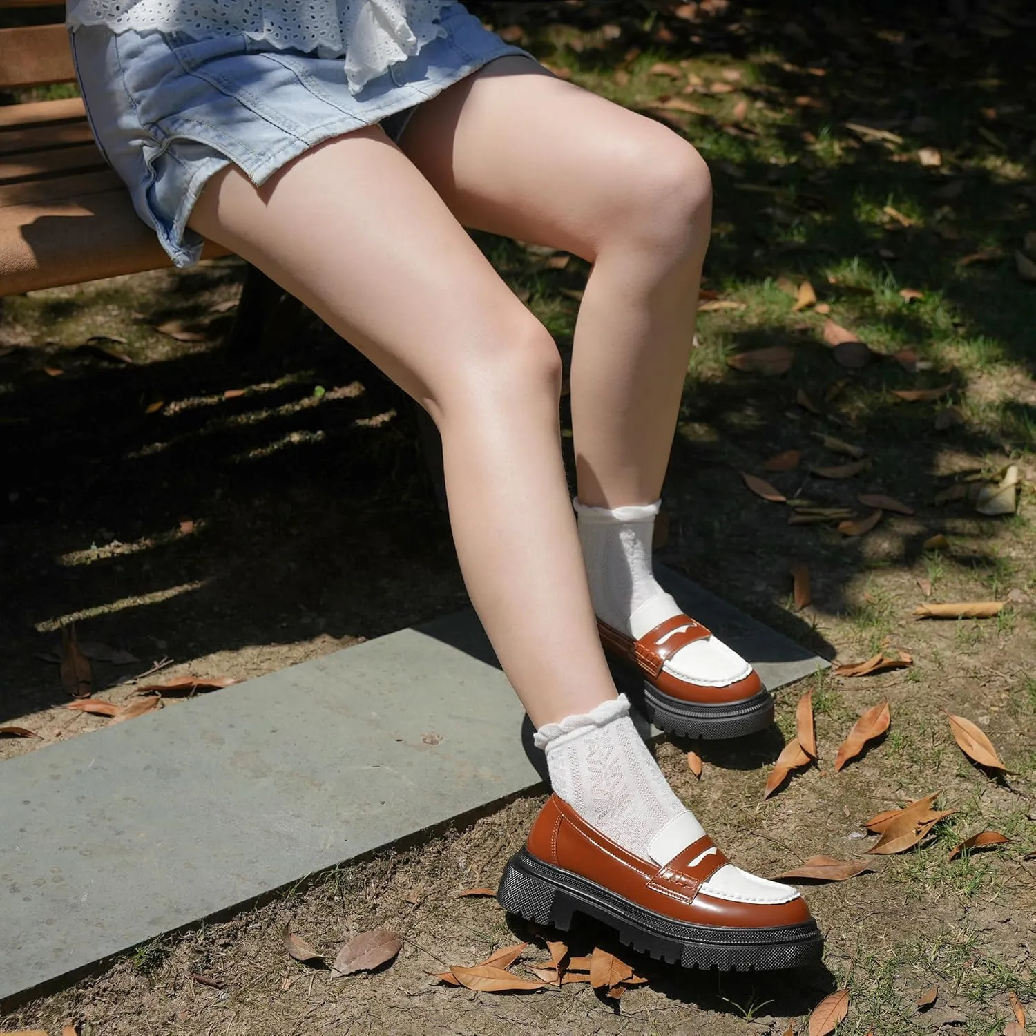 Women's Fashion Comfortable Platform Chunky Loafers & Slip On Casual Penny Loafers Round Toe Padded Business Dress Shoes