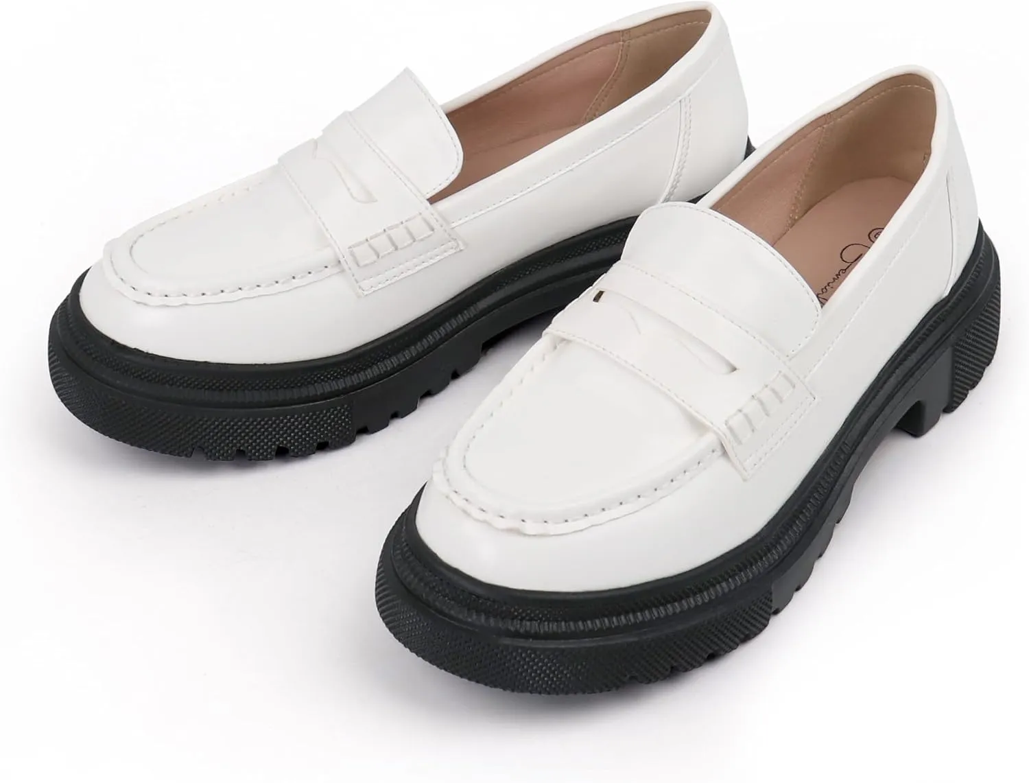 Women's Fashion Comfortable Platform Chunky Loafers & Slip On Casual Penny Loafers Round Toe Padded Business Dress Shoes