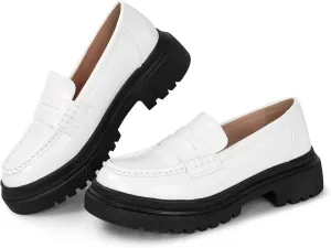 Women's Fashion Comfortable Platform Chunky Loafers & Slip On Casual Penny Loafers Round Toe Padded Business Dress Shoes