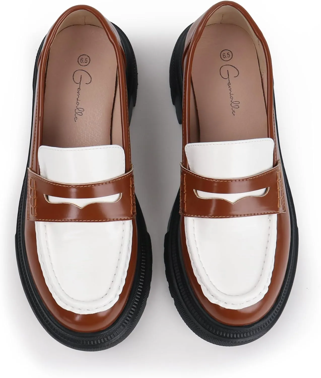 Women's Fashion Comfortable Platform Chunky Loafers & Slip On Casual Penny Loafers Round Toe Padded Business Dress Shoes