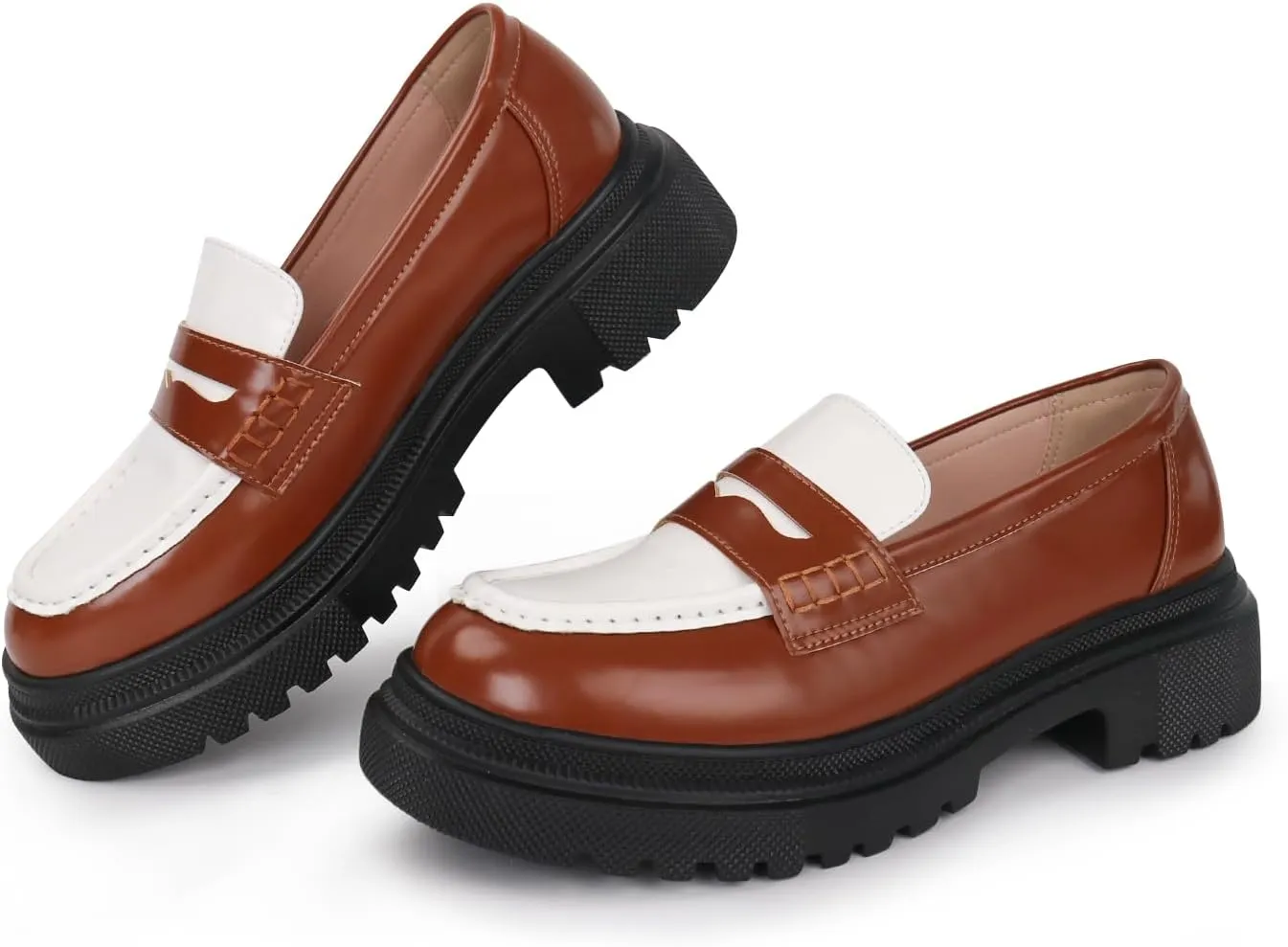 Women's Fashion Comfortable Platform Chunky Loafers & Slip On Casual Penny Loafers Round Toe Padded Business Dress Shoes