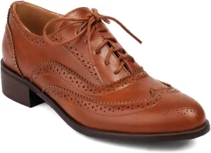 Women's Flat Saddle Oxford Shoes Two Toned Wingtip Perforated Lace Up Low Heel School Uniform Oxfords Brogues