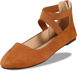 Women's Flats Comfortable Fashion Shoes for Women with Elastic Ankle Straps Dressy Ballerina Style Closed Toe s for Women Casual Flat