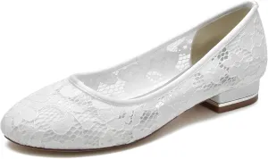 Women's Lace Floral Ballet Flat Flats Bridal Pump Shoes Closed Round Toe Office Work Church Wedding Party Dress Flat Shoes