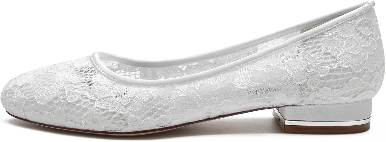 Women's Lace Floral Ballet Flat Flats Bridal Pump Shoes Closed Round Toe Office Work Church Wedding Party Dress Flat Shoes