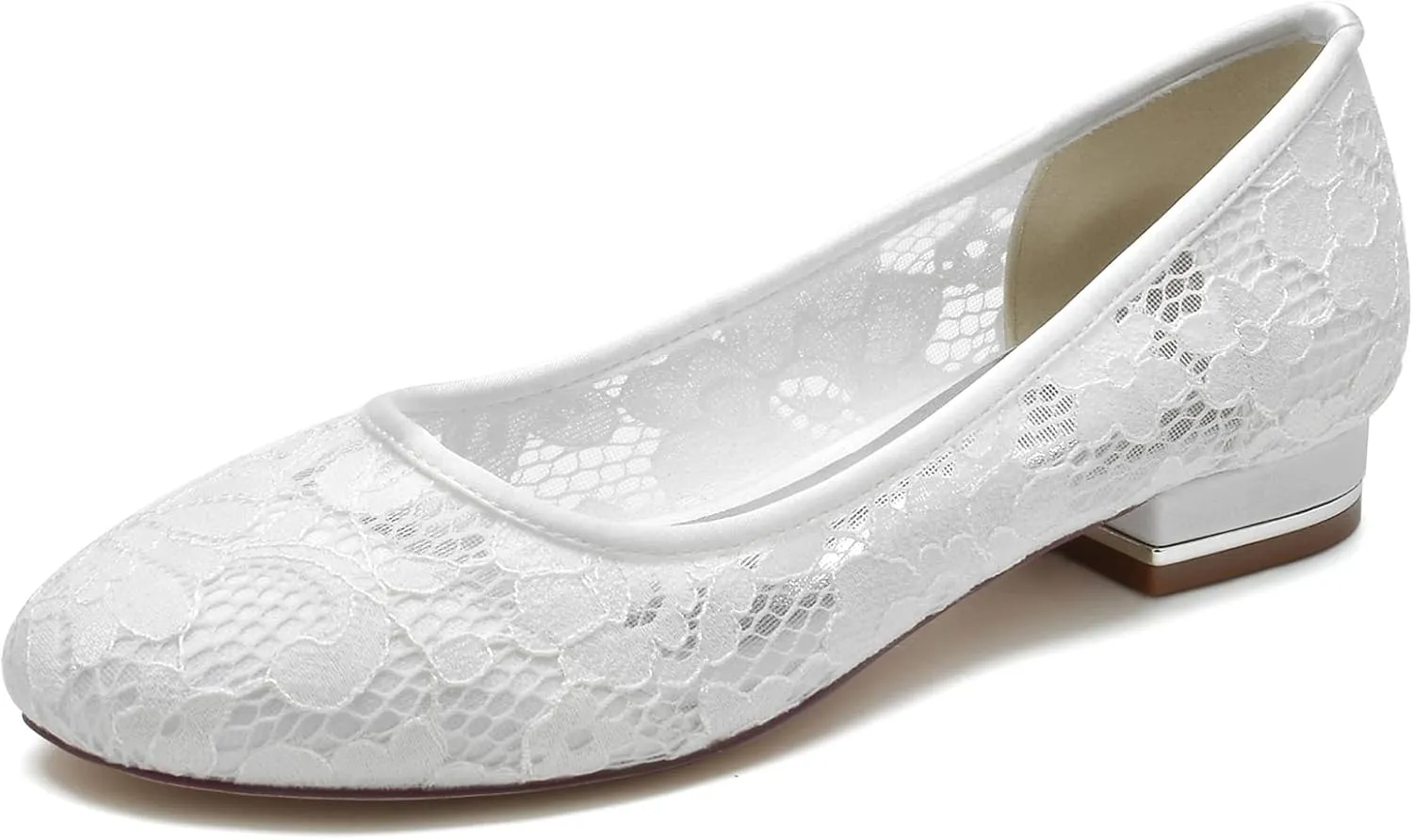 Women's Lace Floral Ballet Flat Flats Bridal Pump Shoes Closed Round Toe Office Work Church Wedding Party Dress Flat Shoes