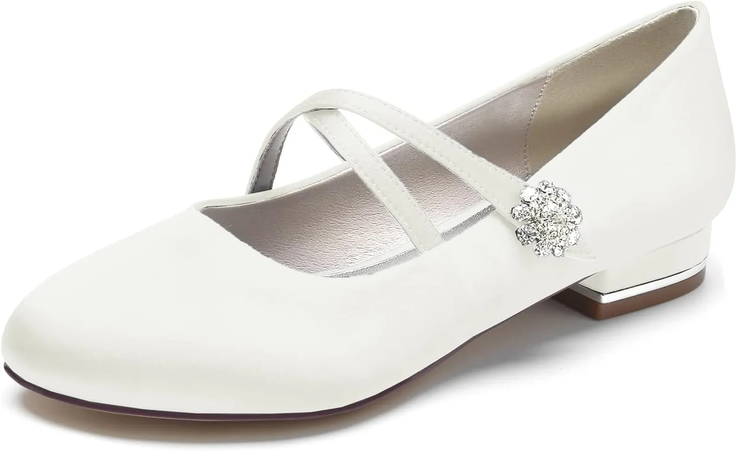 Women's Round Toe Crystal Flats Satin Comfortable Ballet Shoes Wedding Evening Party Flat Pumps