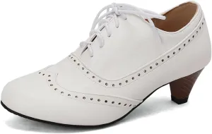 Women's Round Toe Lace Up Wingtip Oxfords Brogues Classic Retro Low Kitten Chunky Heels Work Office Dress Shoes