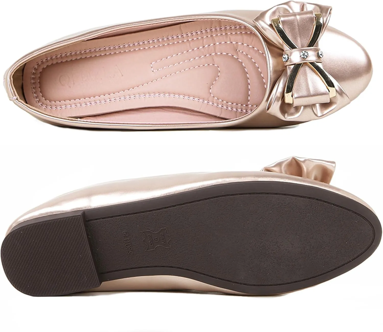 Women's Round Toe Leather Flats Cute Bow Ballet Flats Dress Shoes Comfort Slip on Flat Shoe