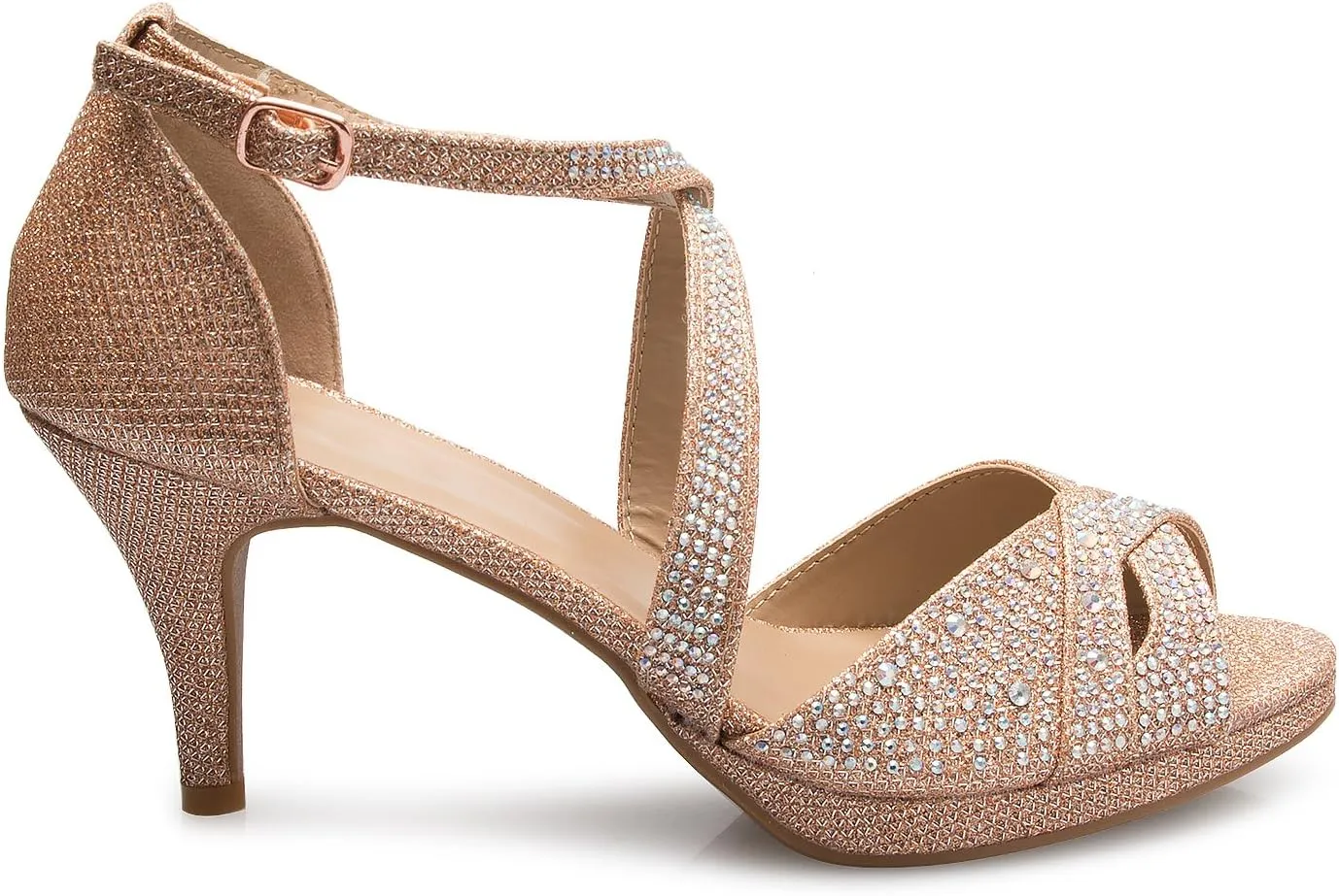 Women's Sexy Strappy Glitter Rhinestone Open Toe Heel Sandals - Adjustable buckle
