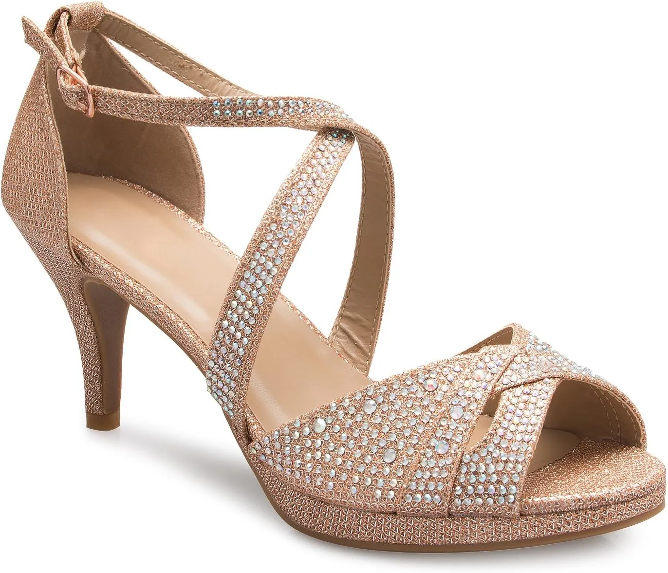 Women's Sexy Strappy Glitter Rhinestone Open Toe Heel Sandals - Adjustable buckle