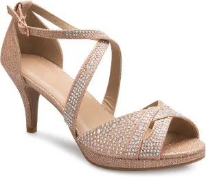 Women's Sexy Strappy Glitter Rhinestone Open Toe Heel Sandals - Adjustable buckle
