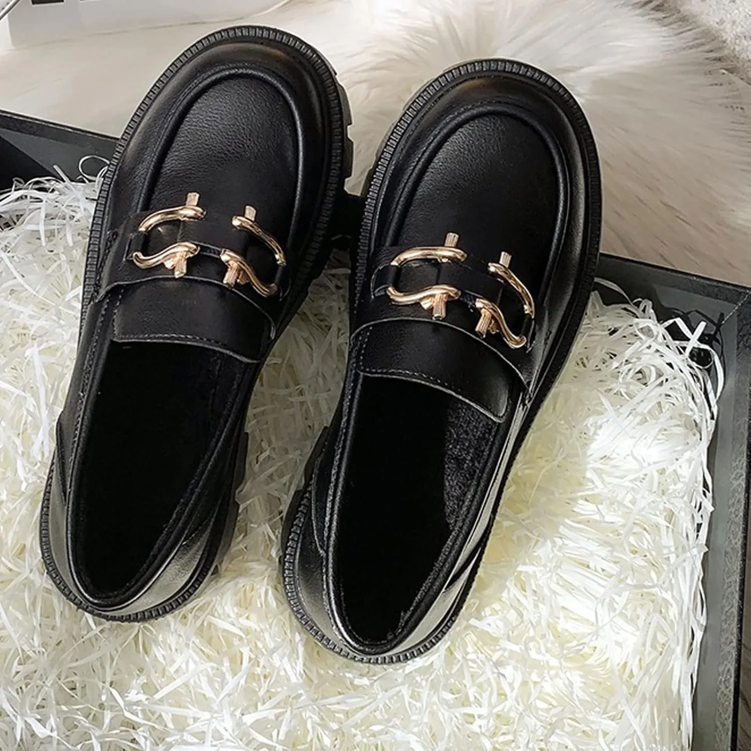 Womens Shoes Spring and Autumn Flat Shoes Women's Leather Shoes Thick Soled Casual Shoes
