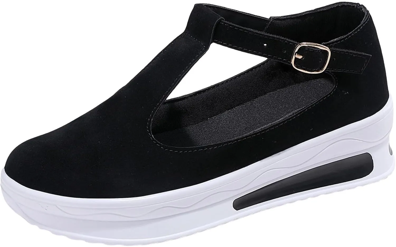 Women's Slip On Loafers Leather Wedge Low Heels Buckle Strap Mule Walking Shoes, Round Toe Platform Sandals Soft Comfortable Anti Slip Platform Sandals