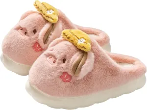 YILANLAN Women's Pink Pig Animal Slippers - Warm, Plush, Winter, Flat Heel, No Closure, Round Toe