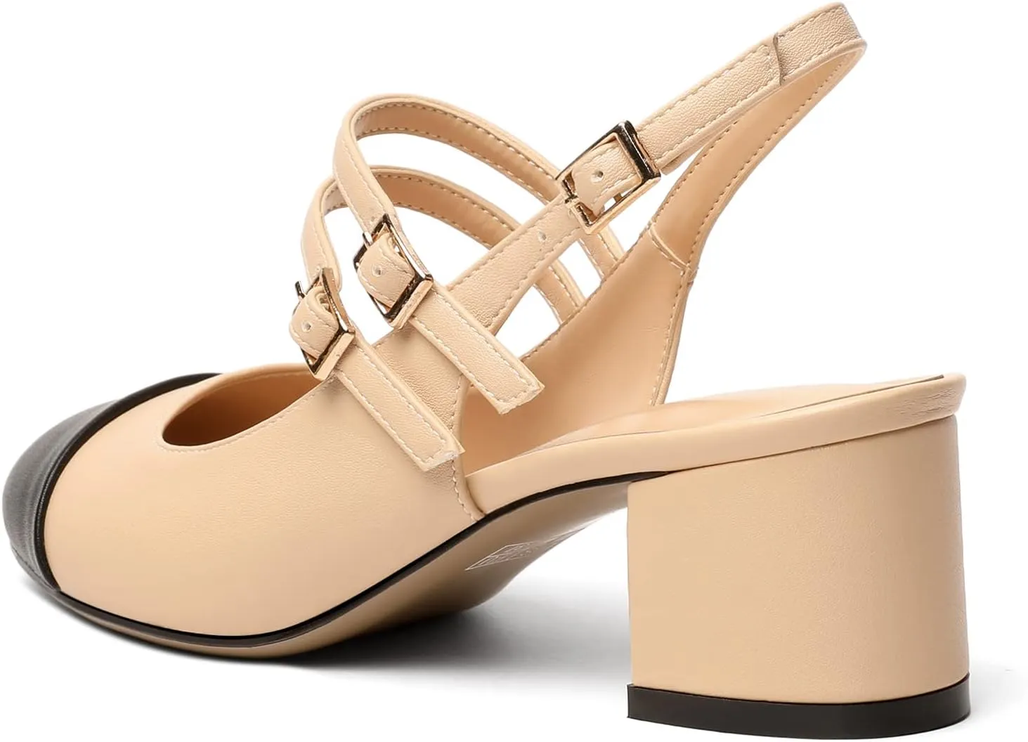 Zamikoo Women's Slingback Heels Round Cap Toe Low Block Heel Pumps with Adjustable Buckle, 2 Inches Heeled Sandals Office Dress Pumps Shoes