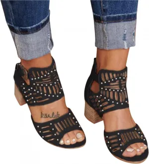 ZBYY Women's Ankle Strap Heeled Sandals Summer Platform Chunky Block Heel Sandals Cutout Peep Toe Heel Sandal with Zipper